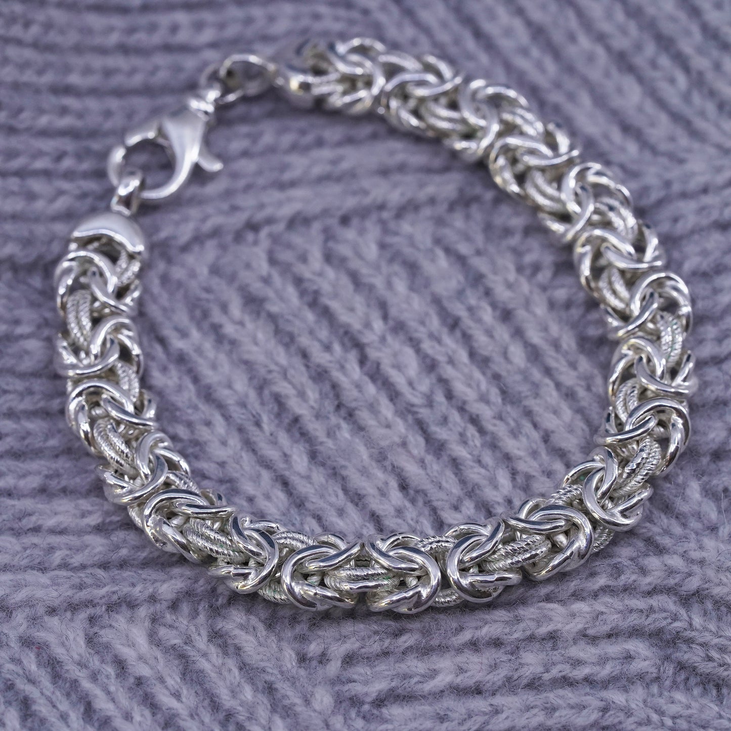 7.5", Italian Milor Sterling silver bracelet, 925 Byzantine, birdcage chain