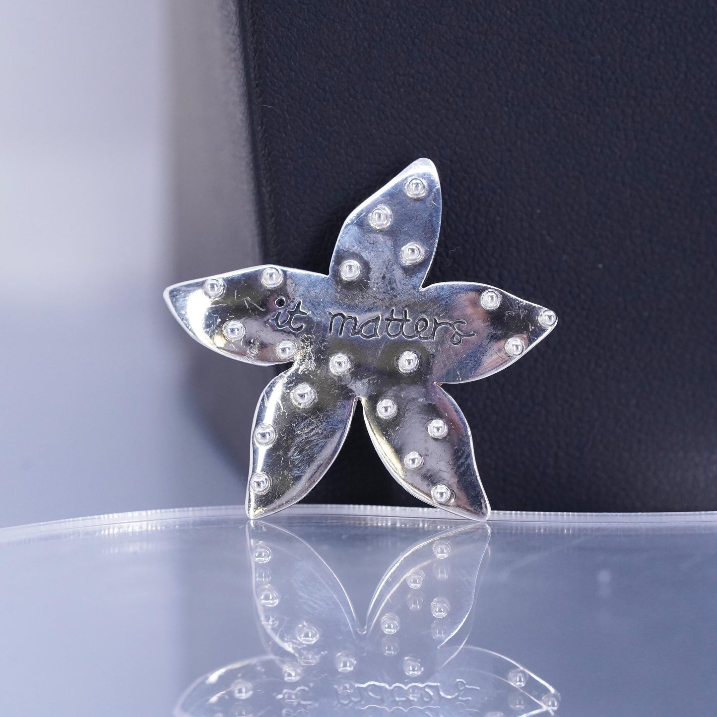 Baroni sterling silver brooch, 925 star starfish pin embossed “it matters”