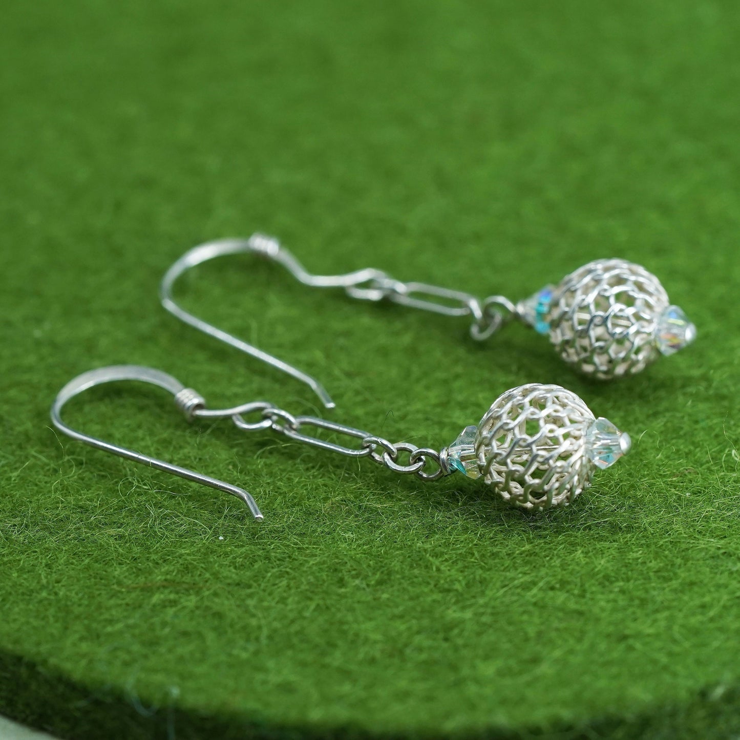 Vintage sterling silver handmade earrings, 925 filigree beads