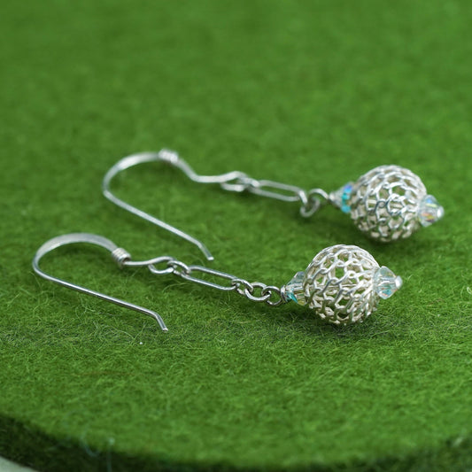 Vintage sterling silver handmade earrings, 925 filigree beads