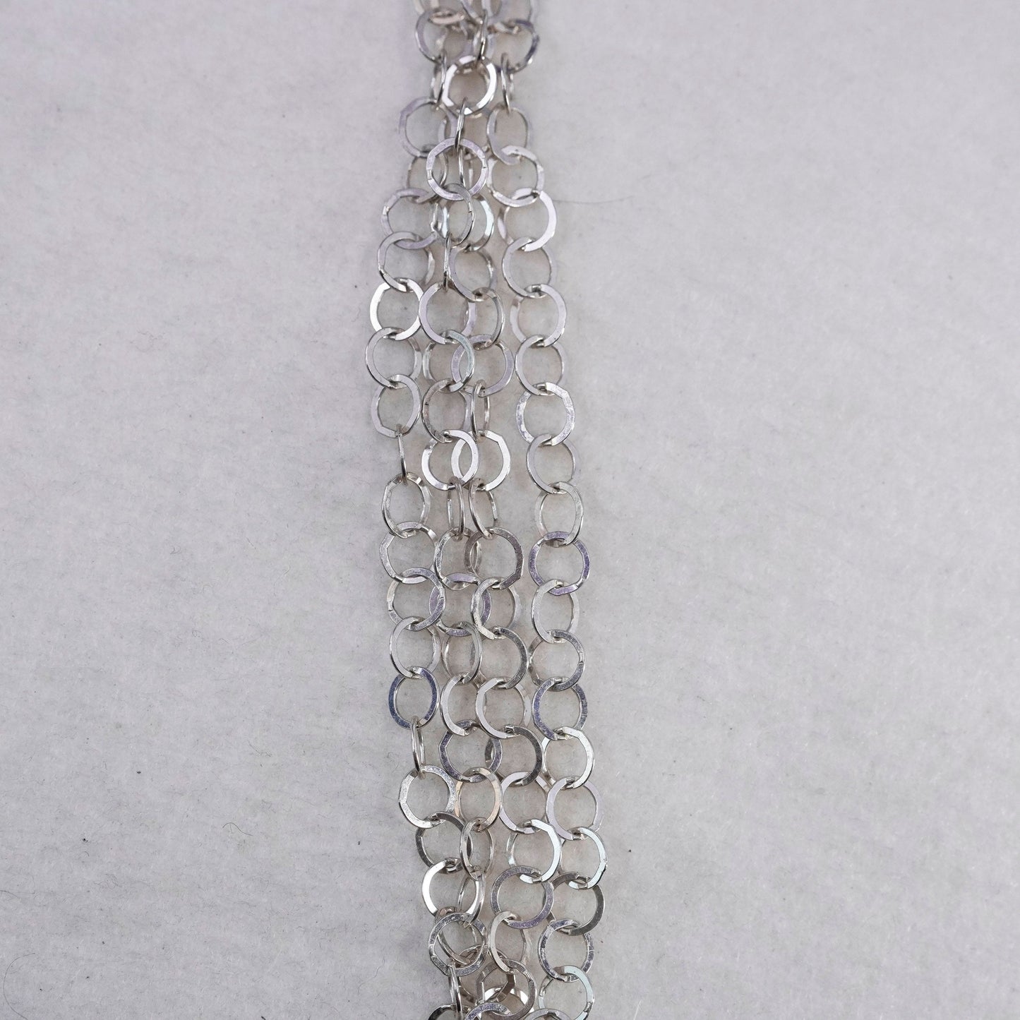 18”, Italian Sterling 925 silver flatten circle multi 4 strands chain necklace