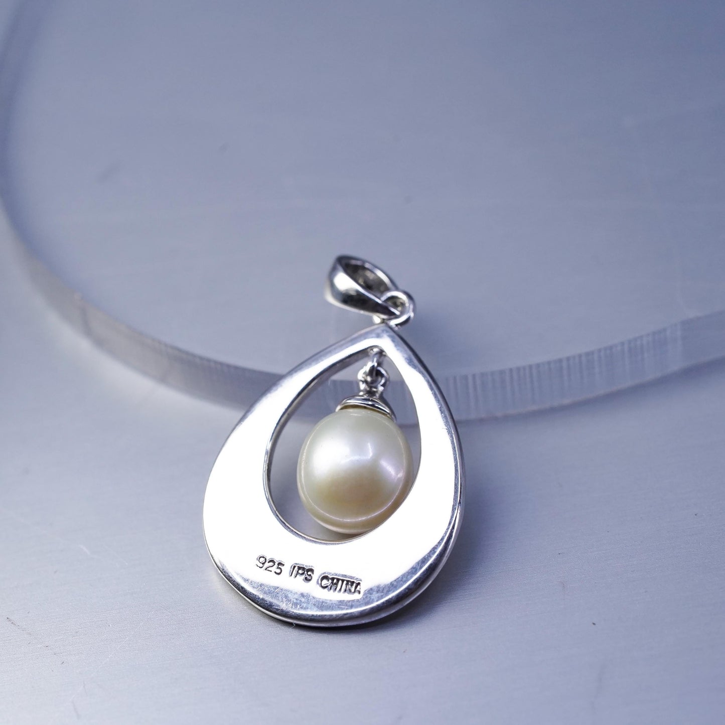 sterling 925 silver teardrop charm pendant with pearl engraved Sigma Alpha Lota