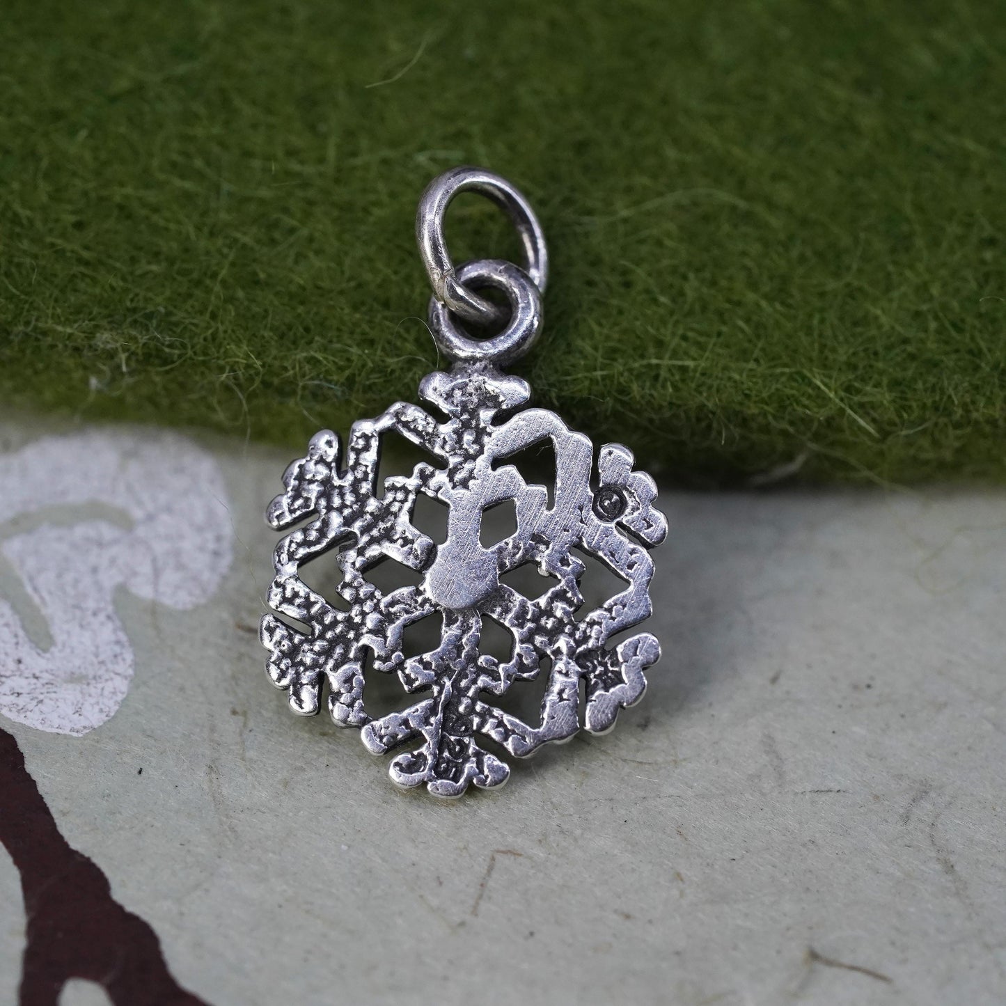 Vintage Sterling silver snowflake pendant, 925 handmade charm