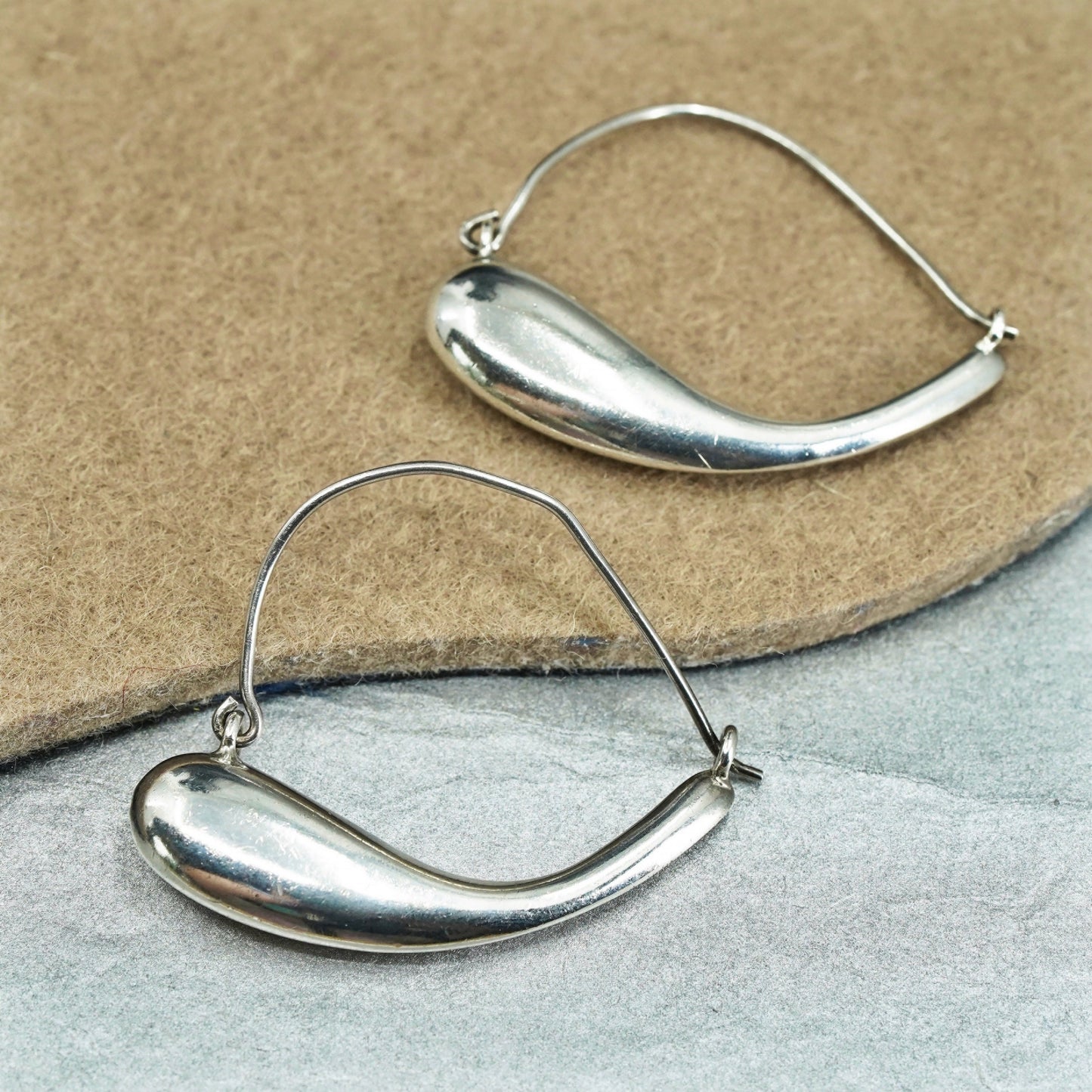 1.75”, vintage Sterling silver handmade earrings, 925 hoops