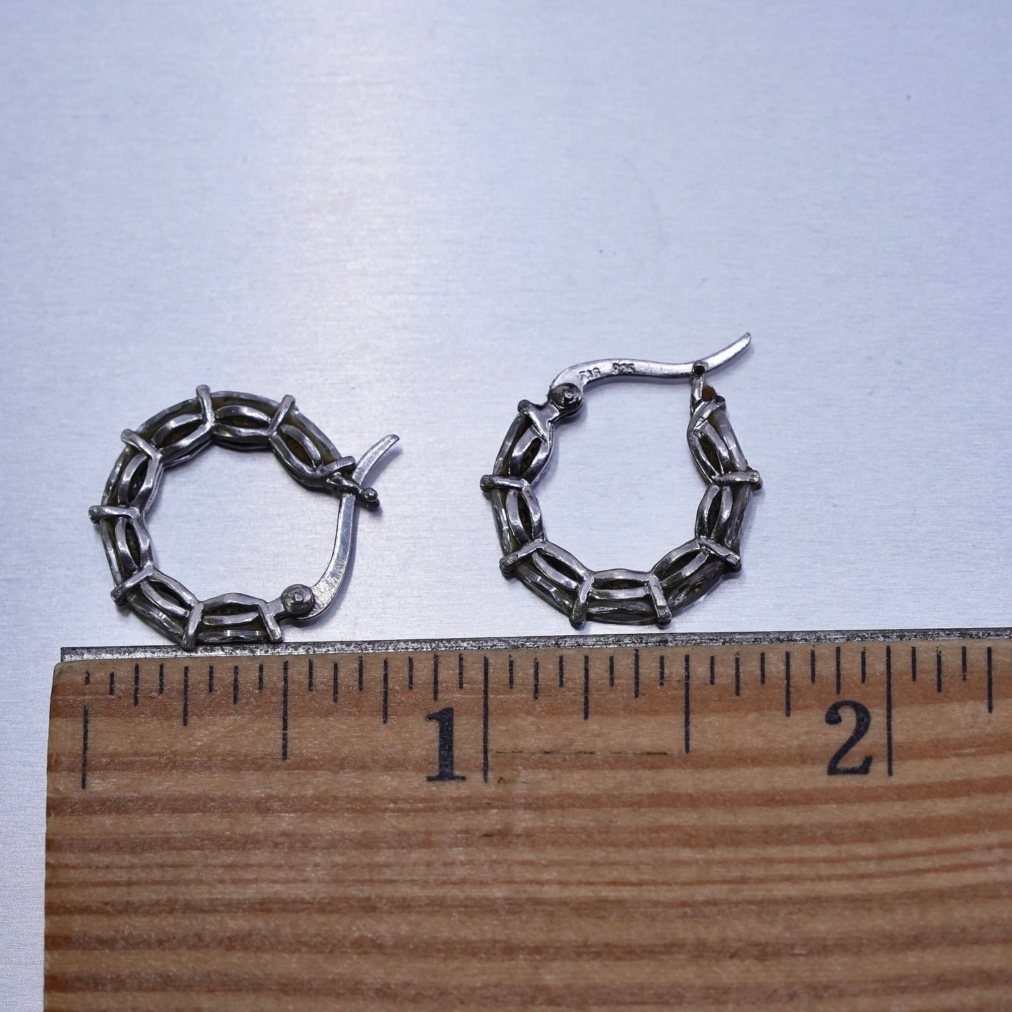 0.5”, vintage Sterling silver handmade earrings, 925 Huggie hoops with Cz