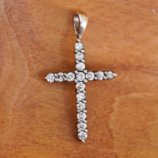 Vintage Sterling silver handmade pendant, 925 cross with Cz inlay, Christian