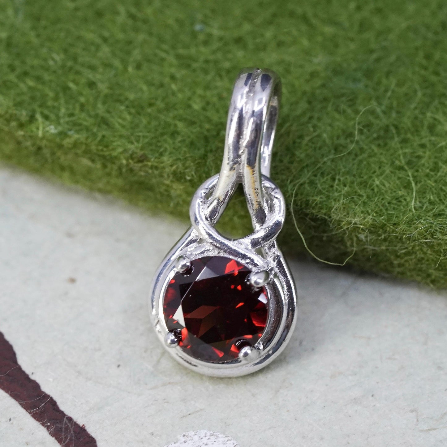 Vintage Sterling silver handmade pendant, 925 knotted ruby charm