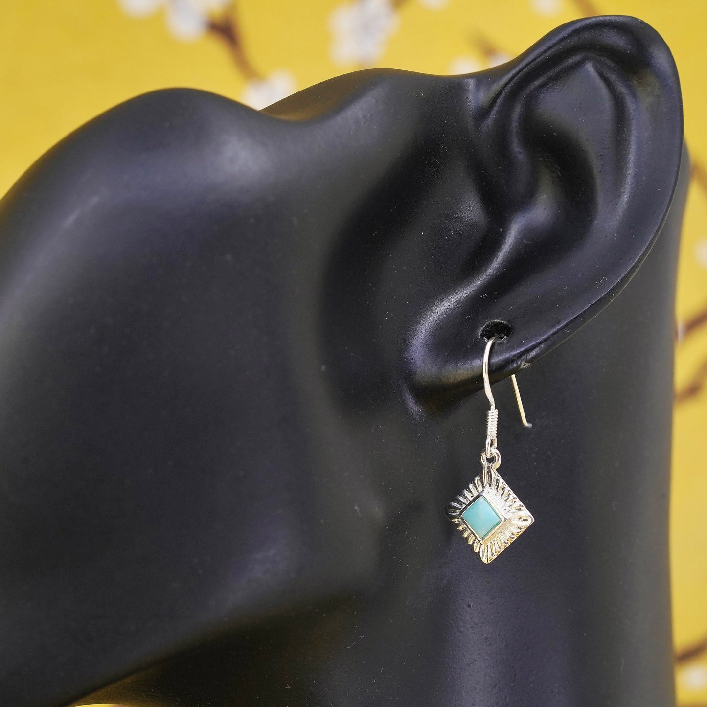 Vintage Sterling silver handmade earrings with square turquoise inlay