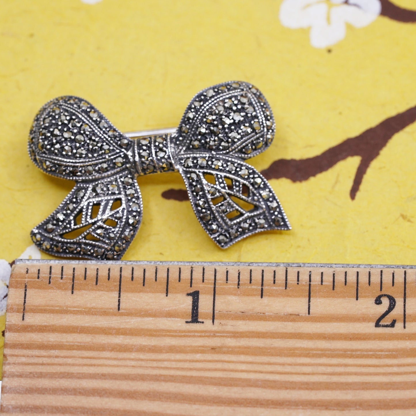 Judith Jack handmade sterling silver brooch, 925 ribbon bow tie with marcasite