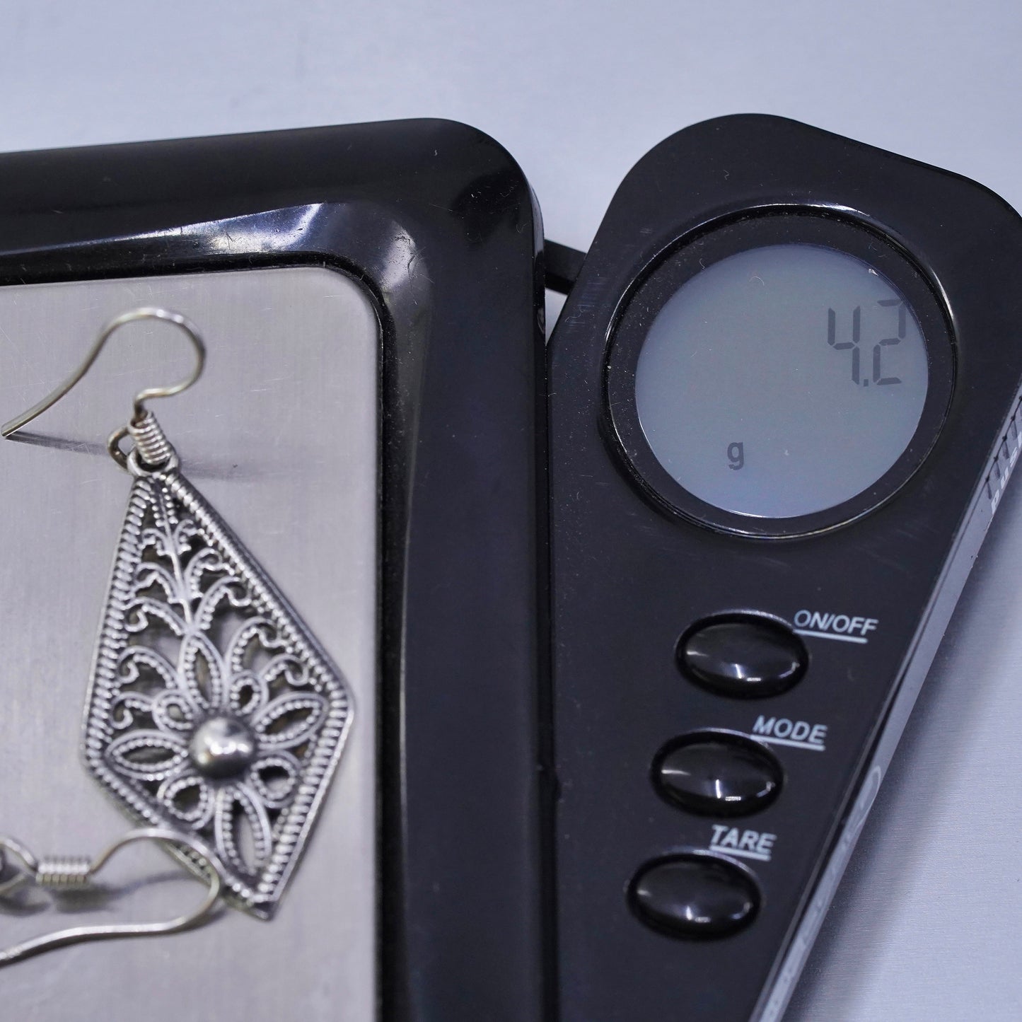 Vintage Sterling 925 silver handmade diamond shaped filigree earrings