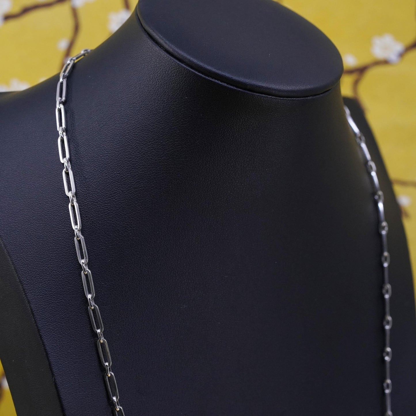 24" 4mm, vintage Italian sterling silver bold elongated chain, 925 necklace