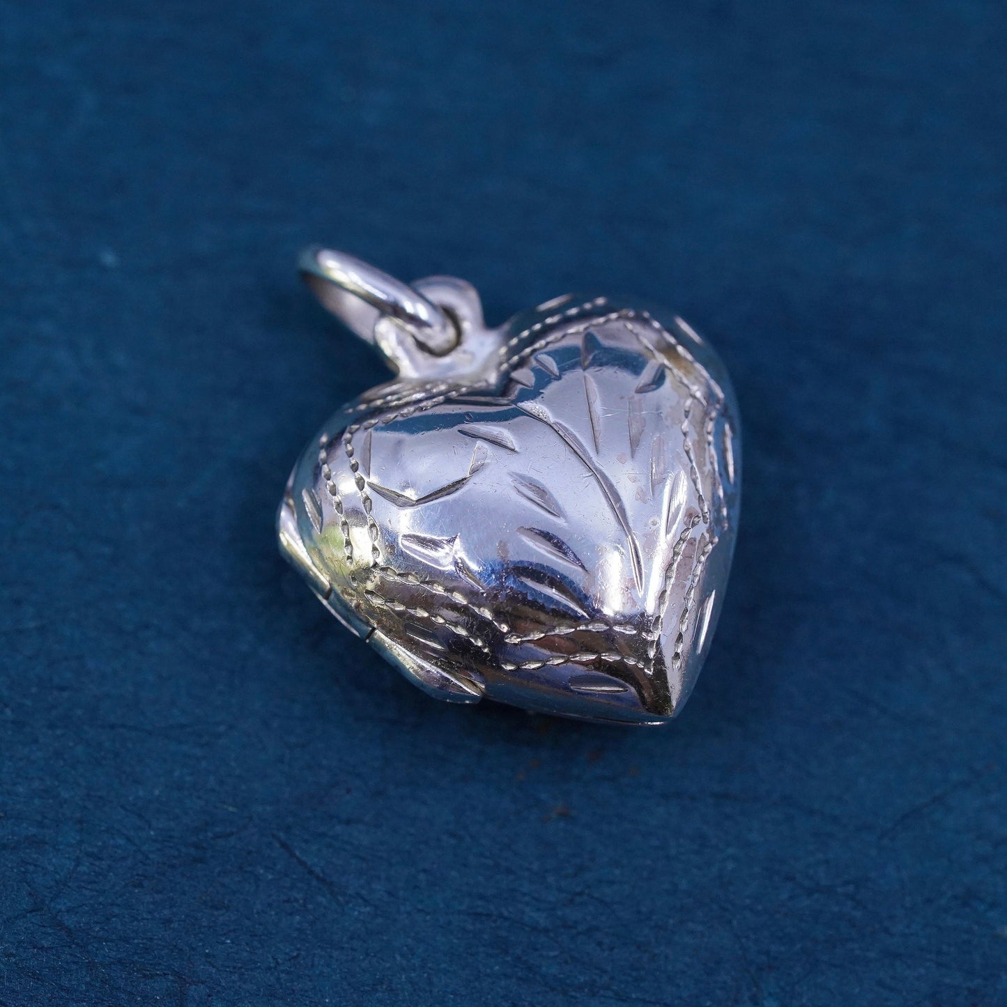 Vintage Sterling silver handmade pendant, 925 heart photo locket with floral