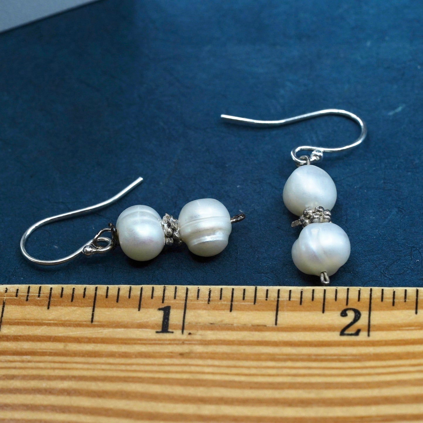 Vintage Sterling silver handmade earrings, 925 hooks with pearl drops