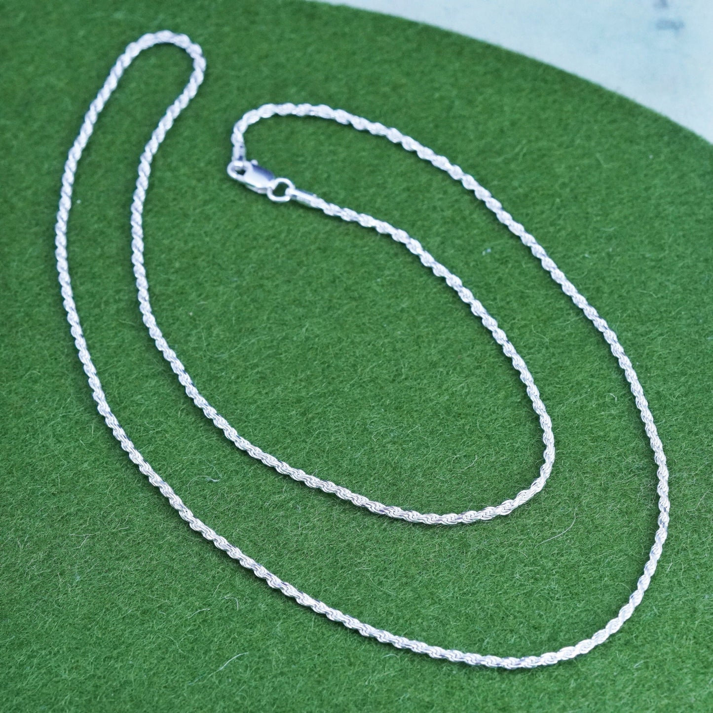 24”, 2mm, vintage Italy Sterling silver necklace, 925 diamond cut rope chain