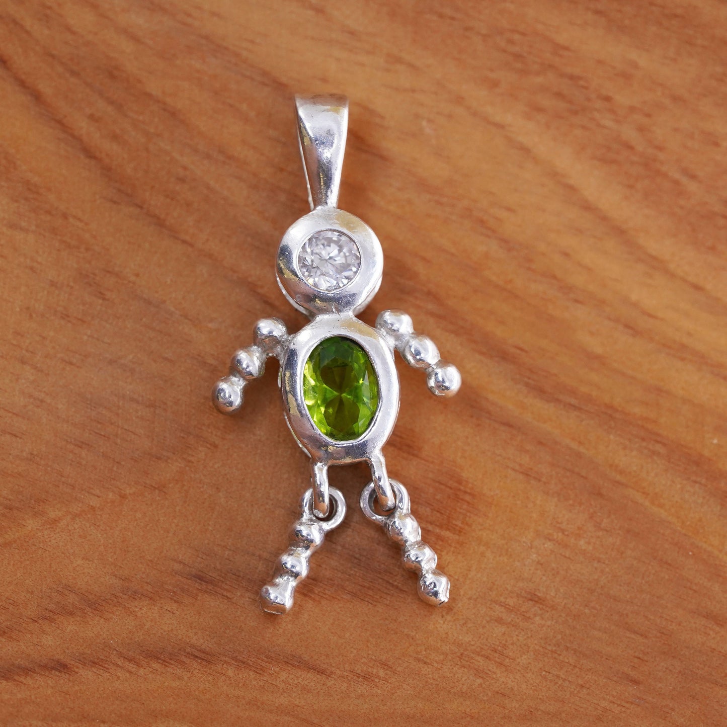 VTG Sterling 925 silver handmade birthstone pendant peridot, baby boy figure