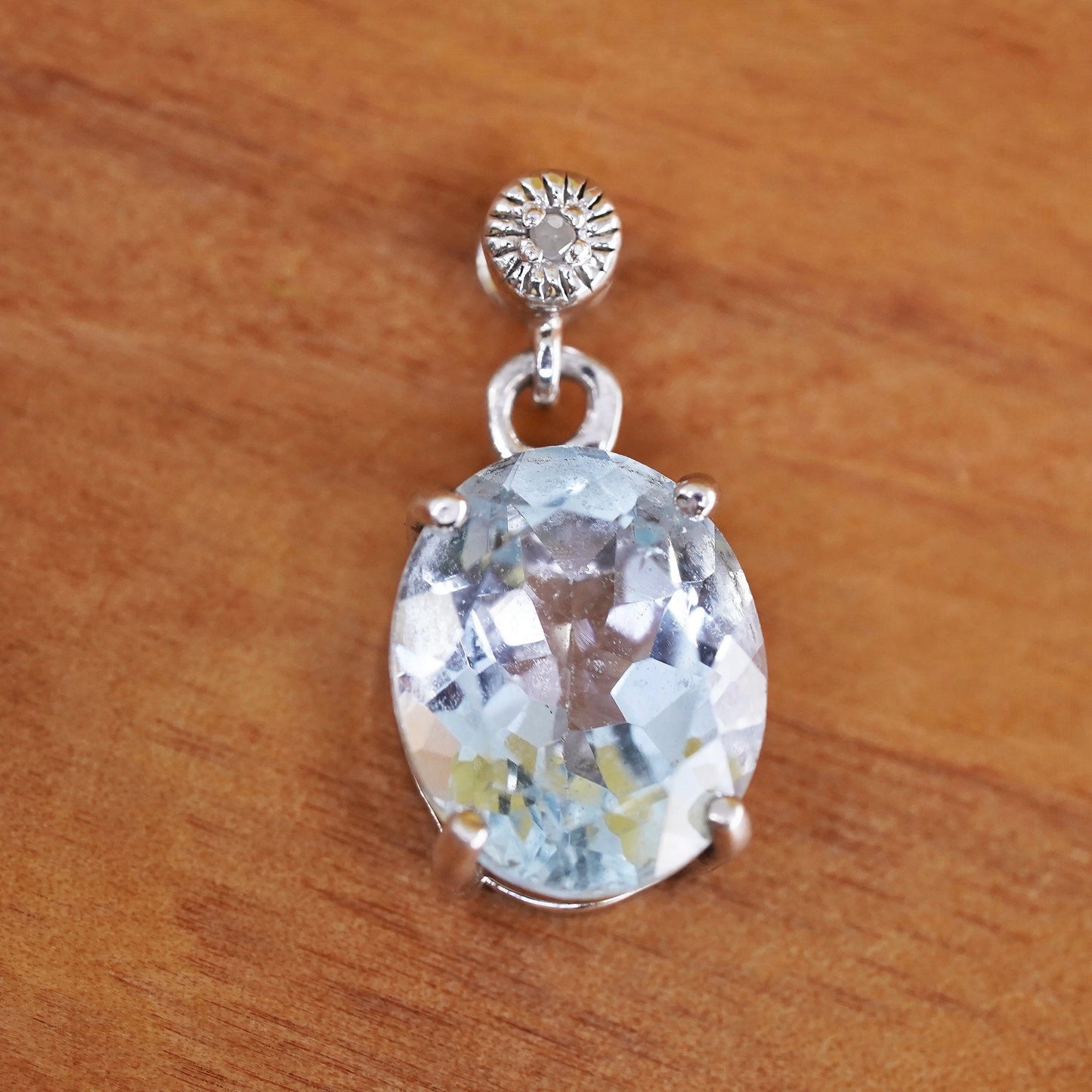 Vintage Sterling silver 925 pendant with blue topaz and diamond