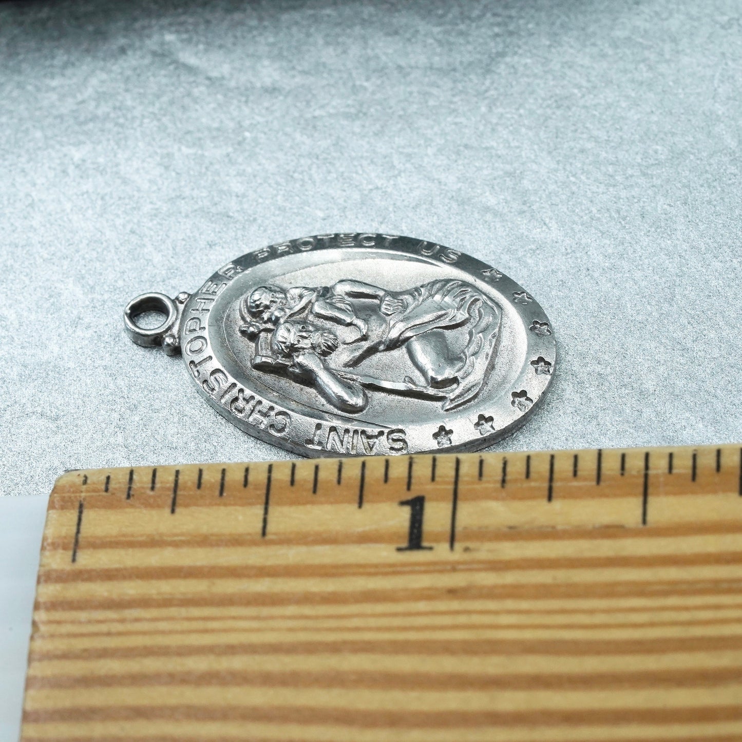 Vintage sterling 925 silver handmade ST. Christopher protect us pendant charm