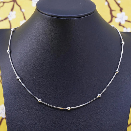 18" Sterling silver necklace, Italy 925 square snake chain with 3mm beads