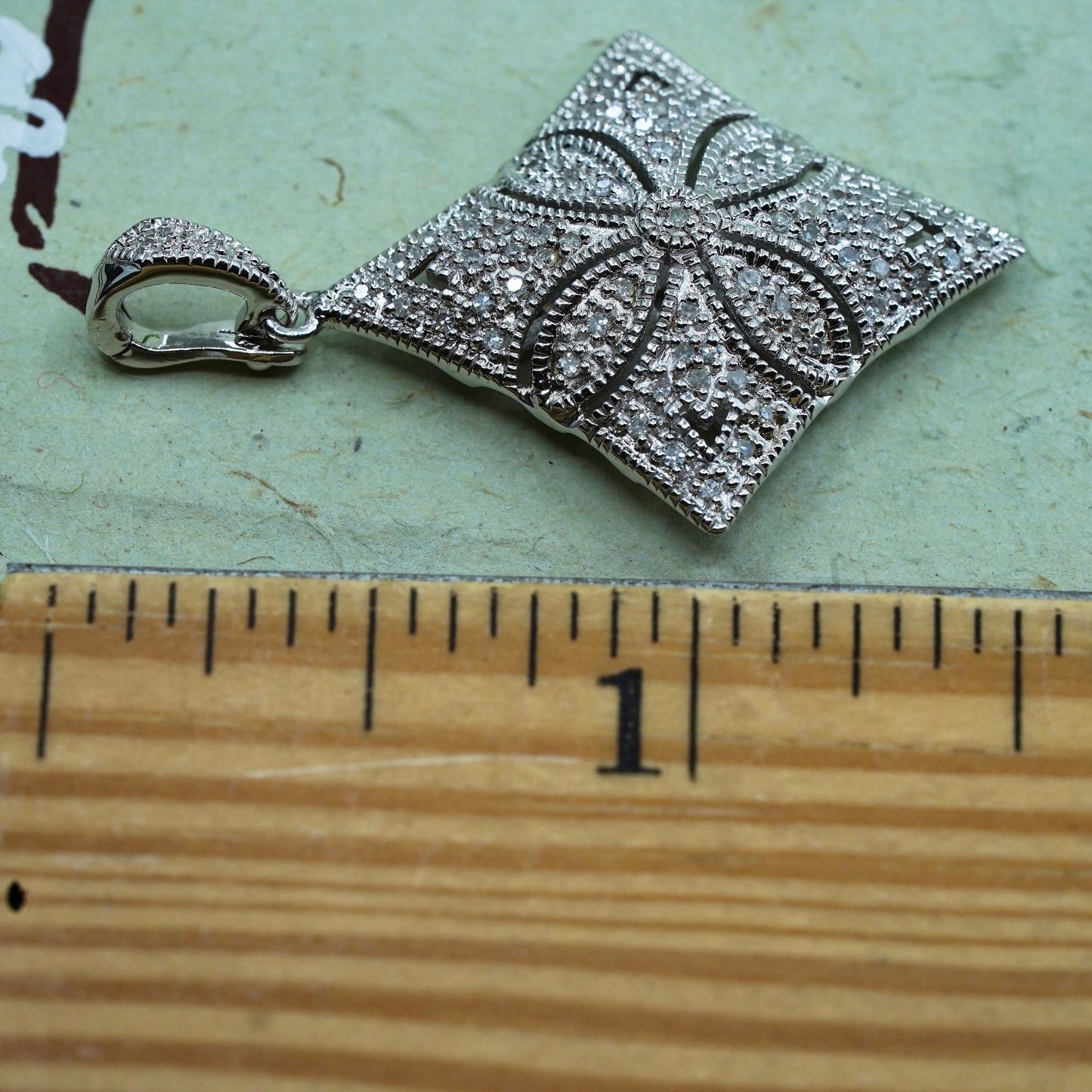 vintage Sterling silver Pendant, 925 snowflake with cluster real diamond