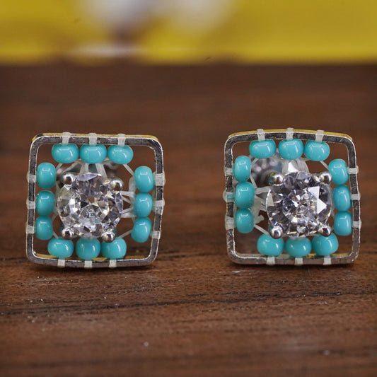 southwestern Sterling Silver Native American Earrings, 925 studs with turquoise