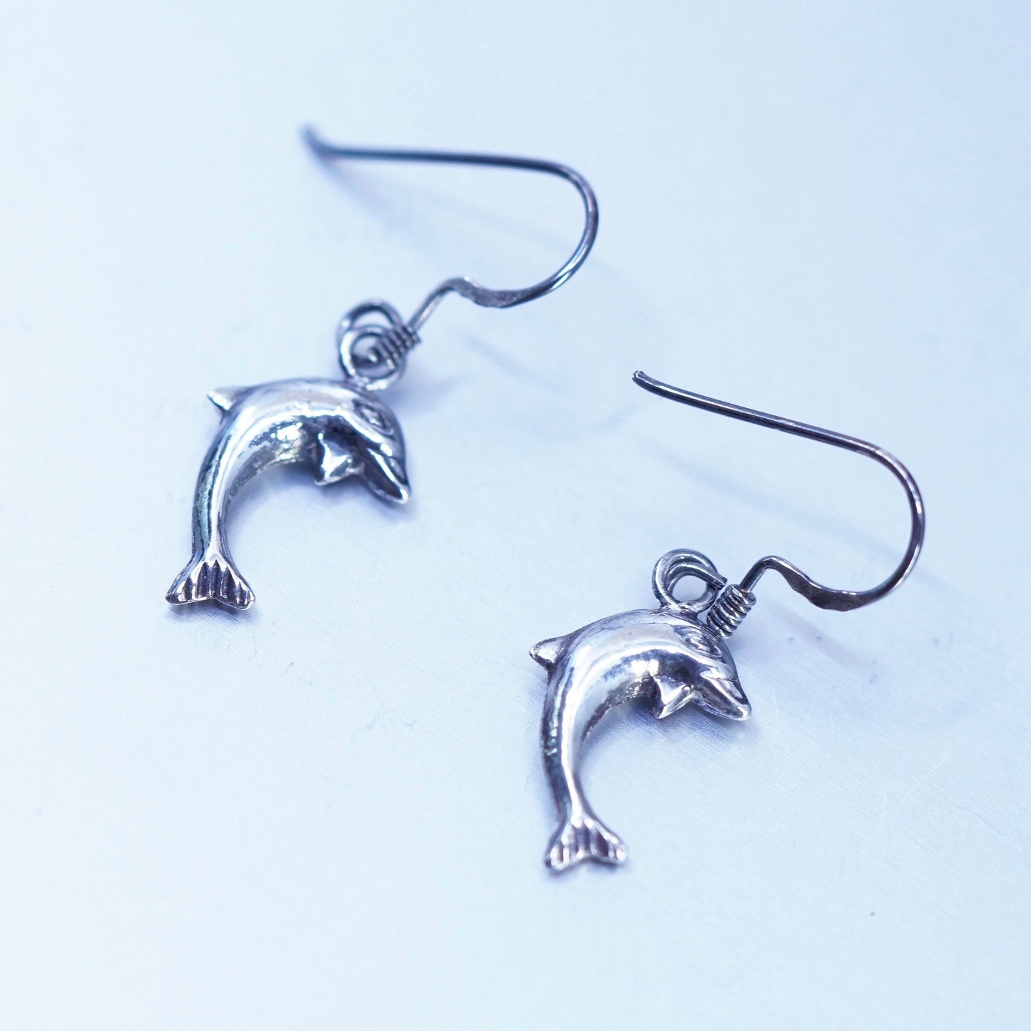 Vintage Sterling 925 silver handmade dolphin earrings