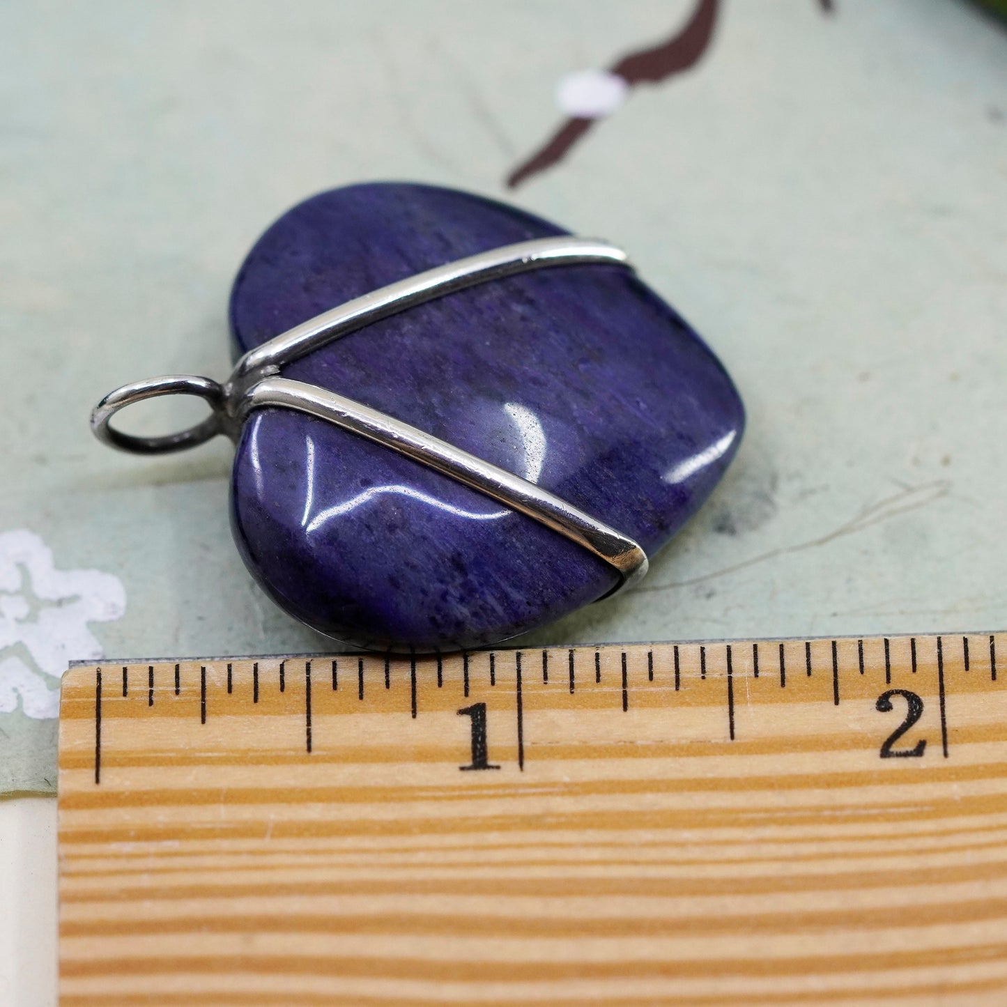 Vintage Sterling silver handmade pendant, mexico 925 with heart sodalite