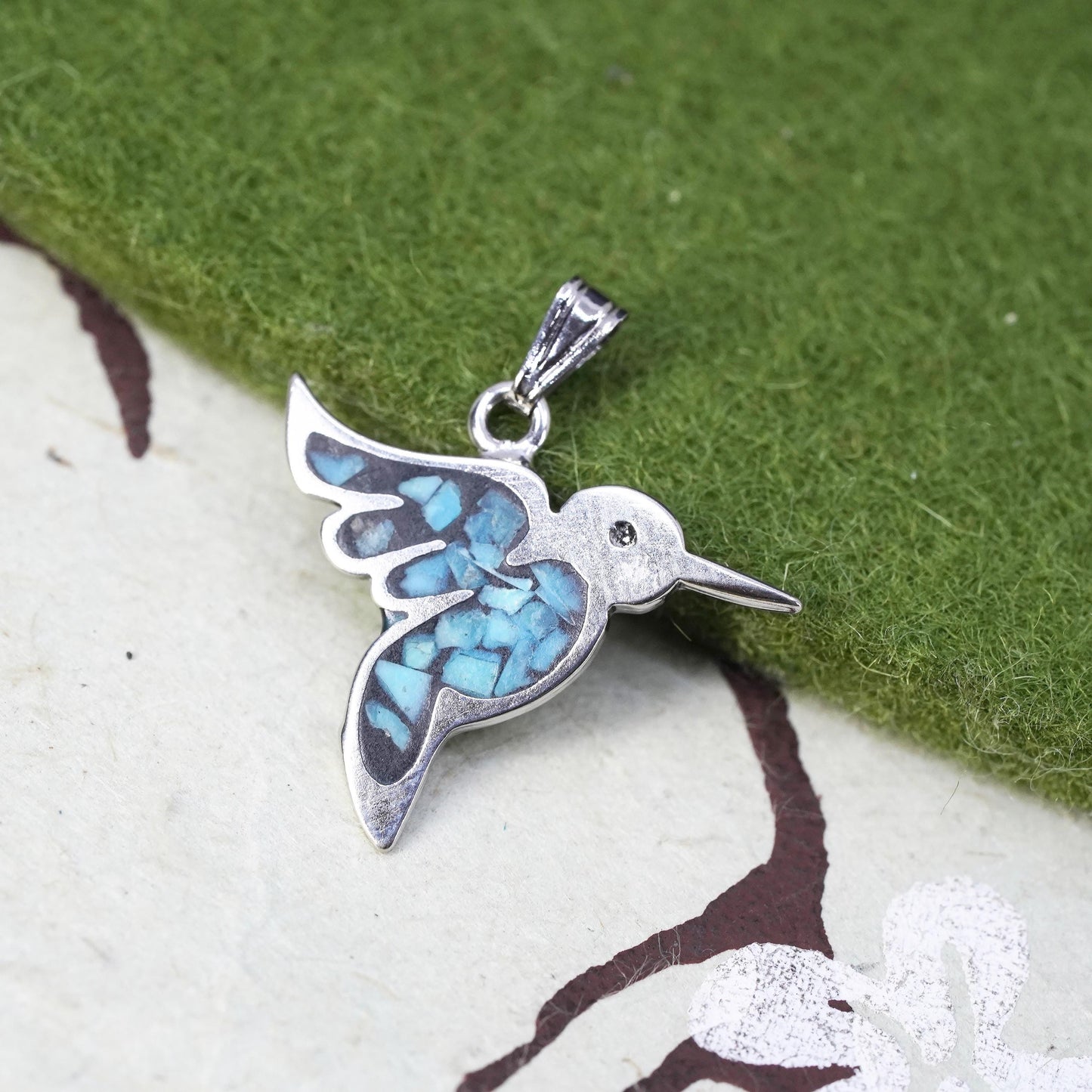 Native American Sterling silver 925 handmade hummingbird pendant with turquoise