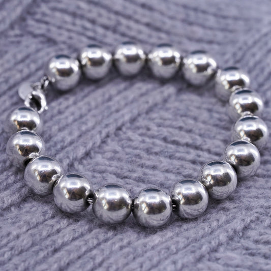 6.5”, Sterling silver handmade bracelet, 925 chain 10mm beads, men's bracelet