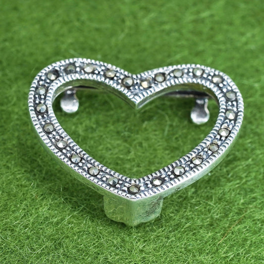 vintage sterling silver 925 handmade slide heart pendant with marcasite