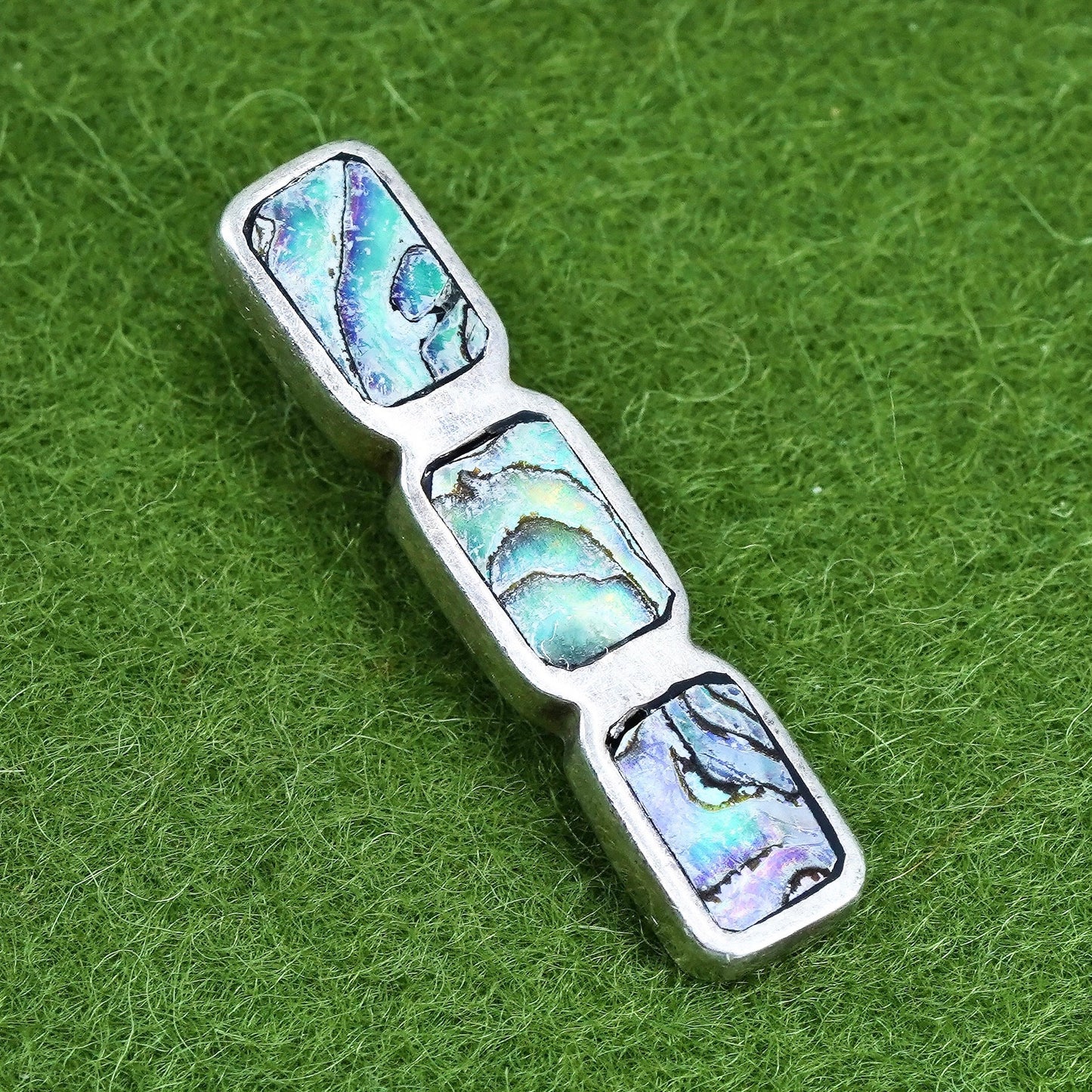 Vintage sterling 925 silver handmade pendant with abalone inlay