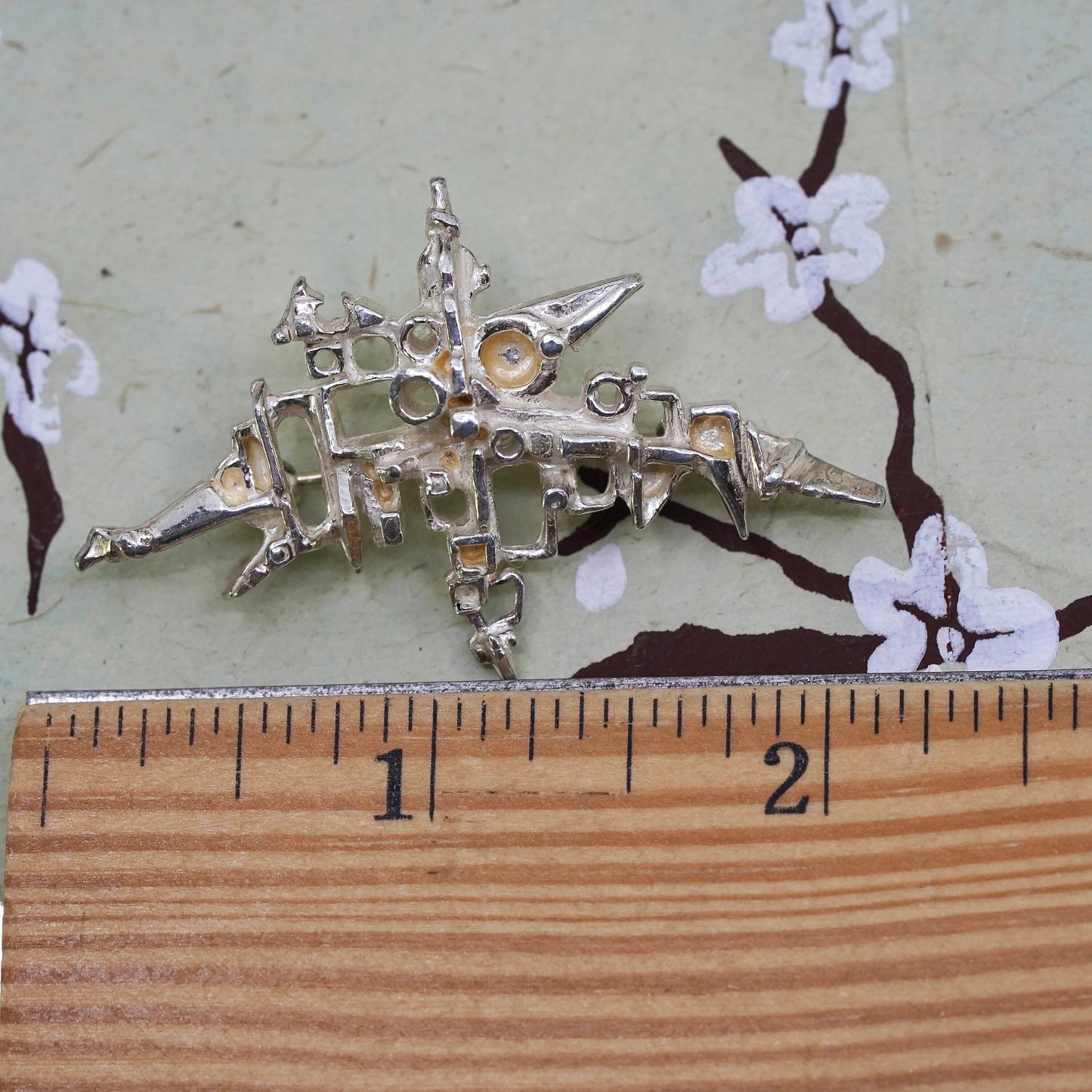 Vintage Sterling silver handmade brooch, 925 abstract airplane pin