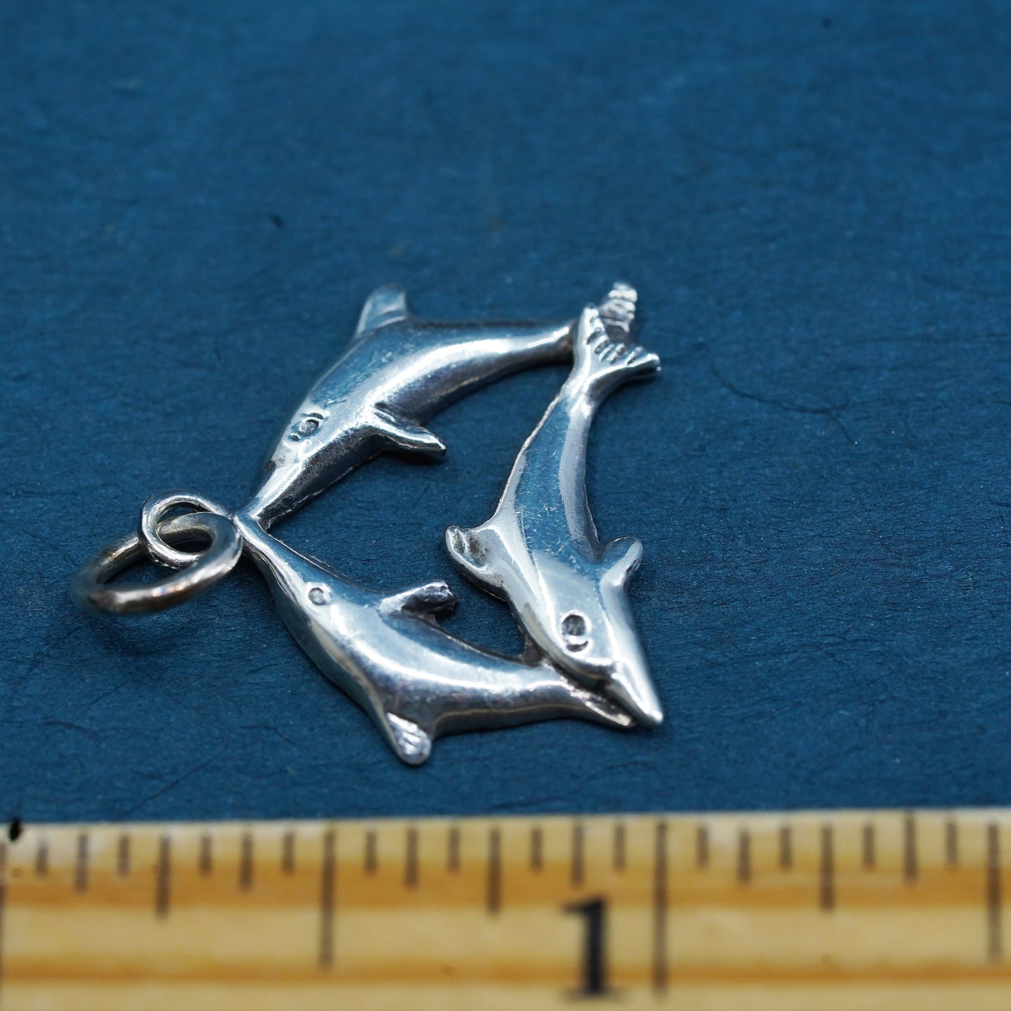 Vintage Sterling silver handmade Dolphins pendant, 925 charm