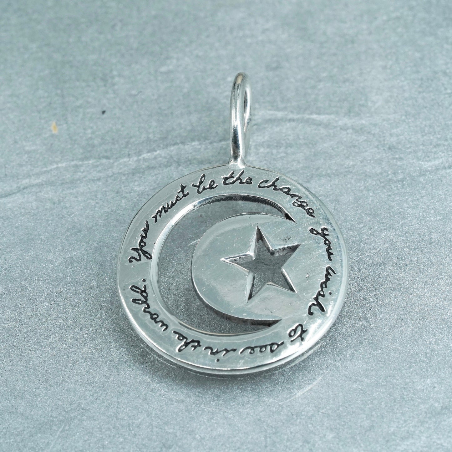 Sterling silver circle 925 star pendant “you must be the change to see in world