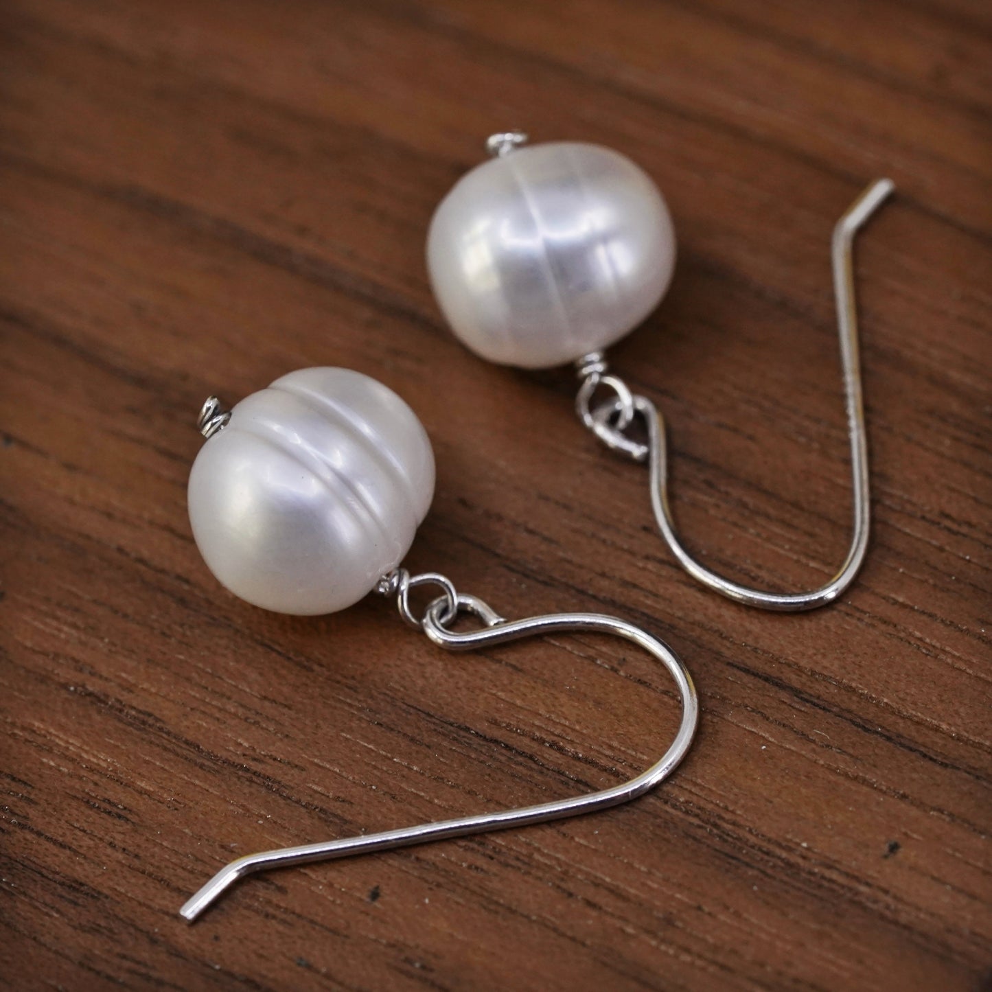 vintage Sterling silver handmade earrings, 925 studs with white pearl drops