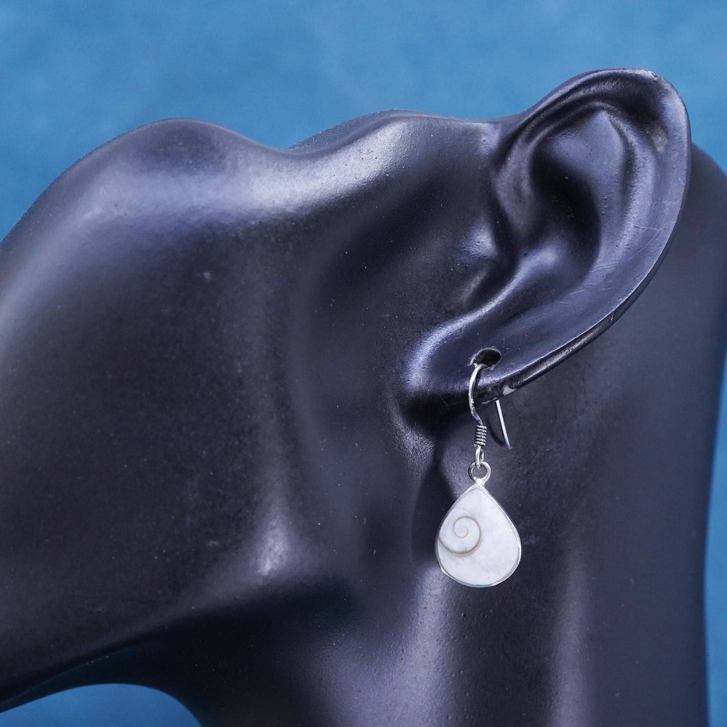 Sterling Silver 925 Shiva eye teardrop earrings | Mexican Jewelry, fossil shell