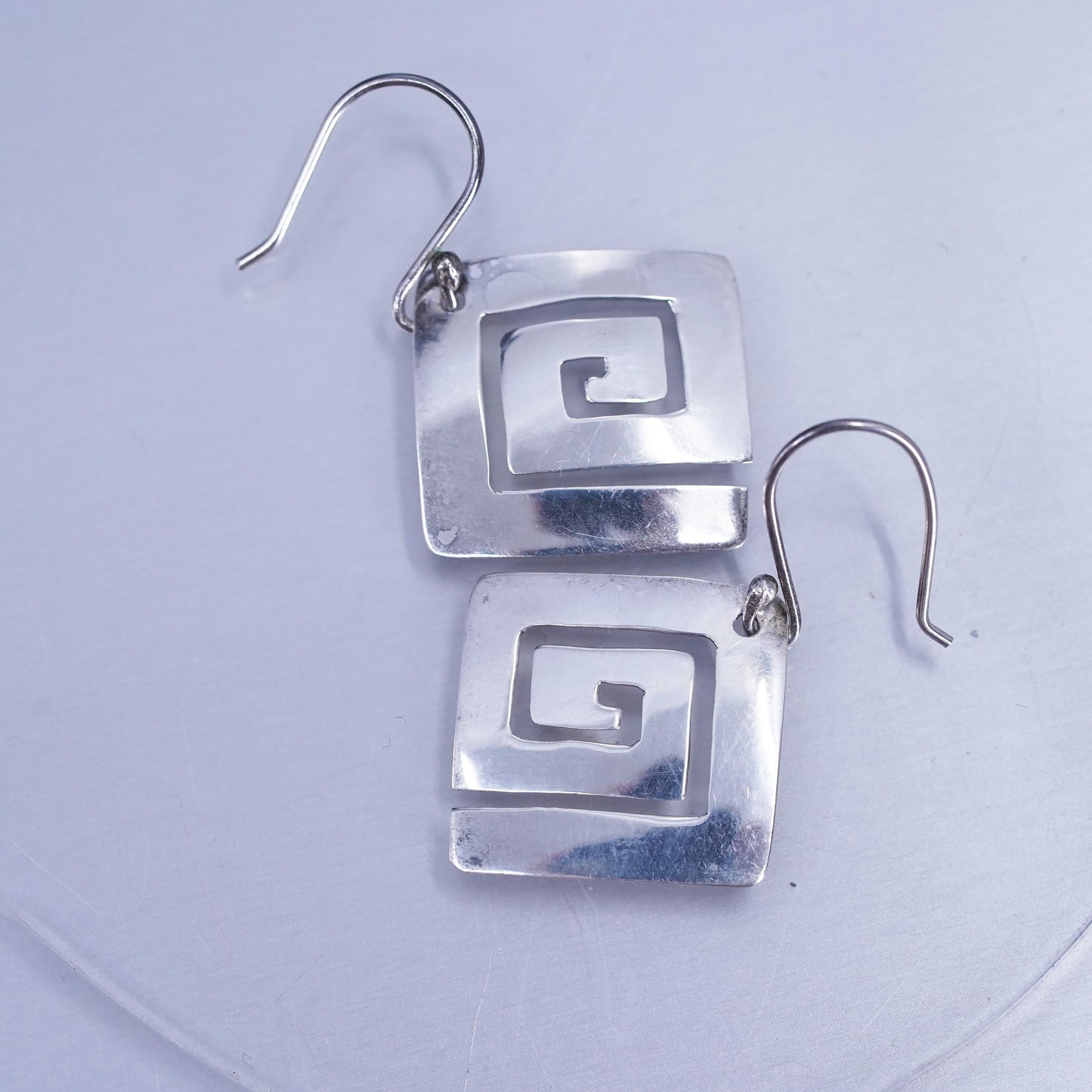 Vintage Sterling 925 silver handmade swirly square earrings