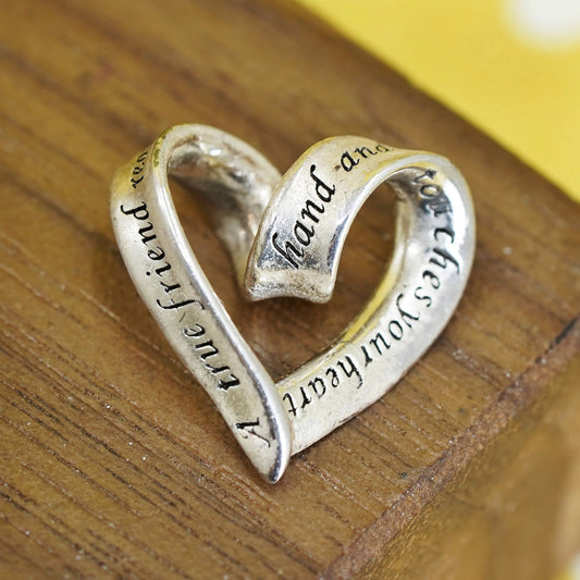 Sterling silver handmade quote pendant, 925 heart embossed “ a true friend