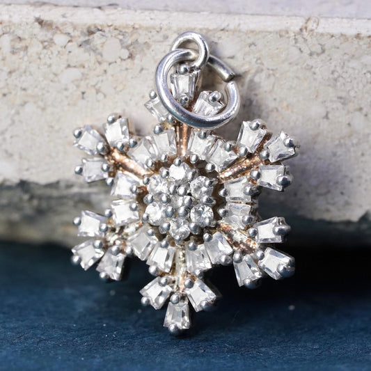 Vintage Sterling 925 silver snowflake pendant with cluster cz