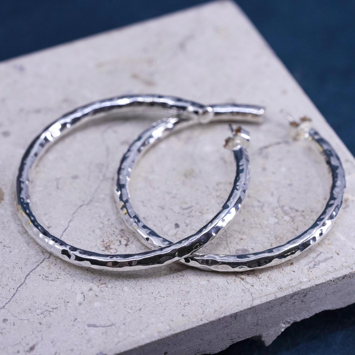 2", Sterling silver hammered textured earrings, 925 bold huge hoops studs