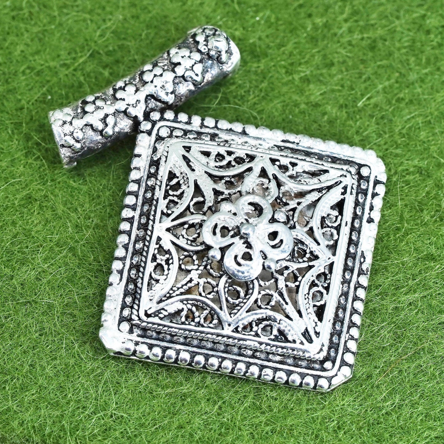 vintage sterling silver handmade pendant, 925 silver filigree pendant