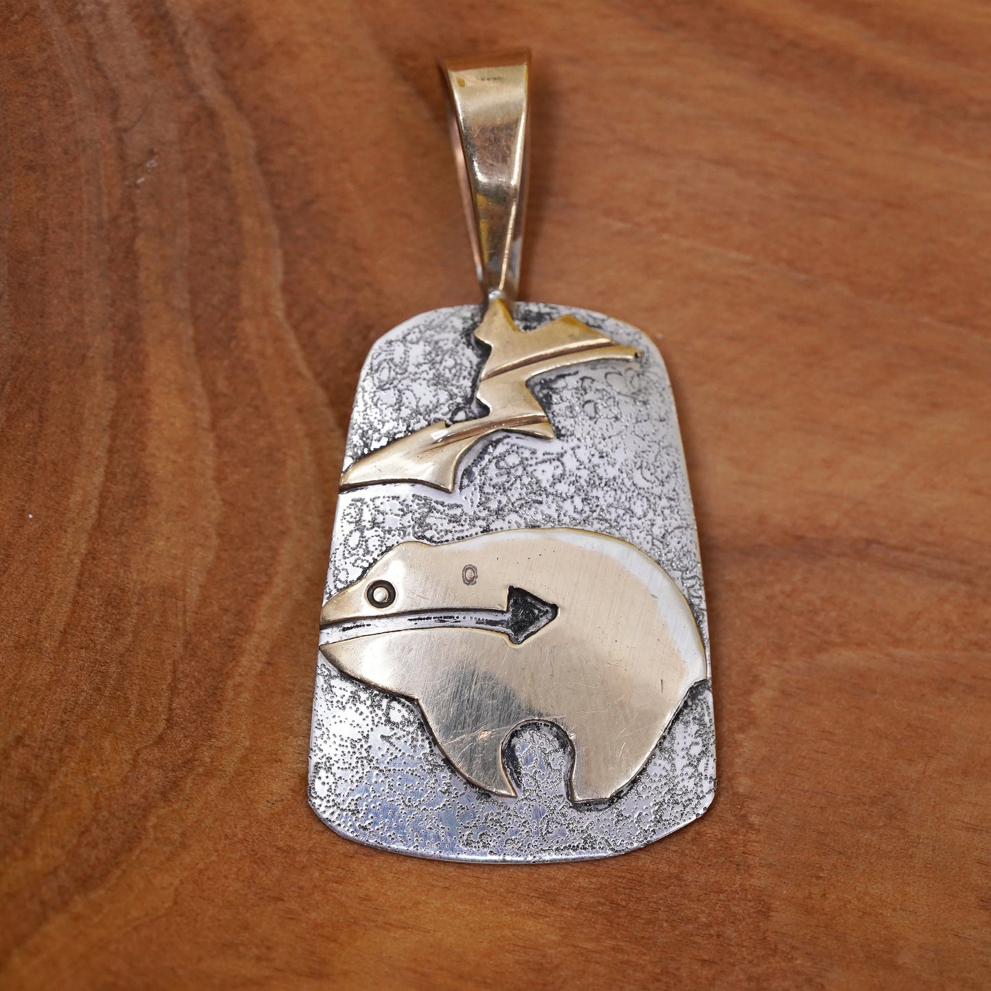 Vintage two tone Sterling silver handmade pendant, southwestern 925 polar bear