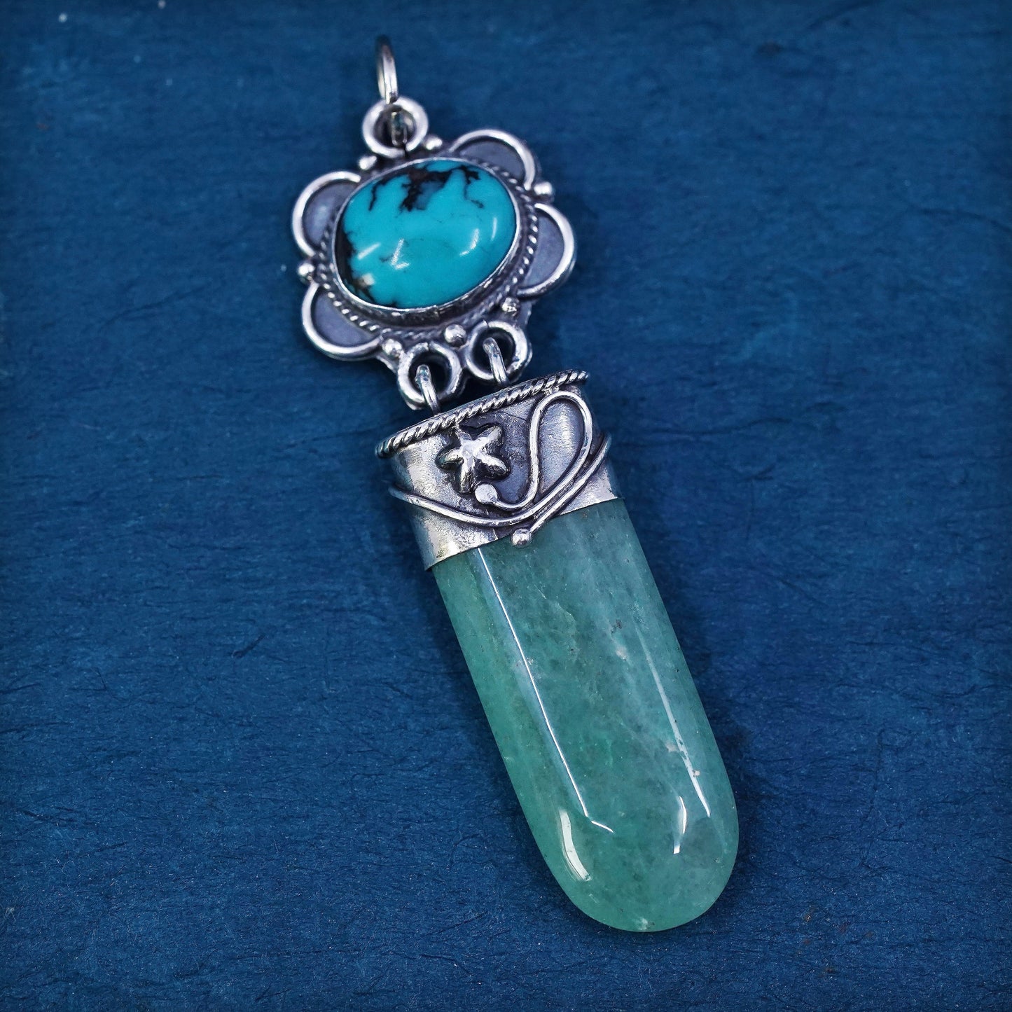 VTG southwestern sterling 925 silver handmade pendant with Jade and turquoise