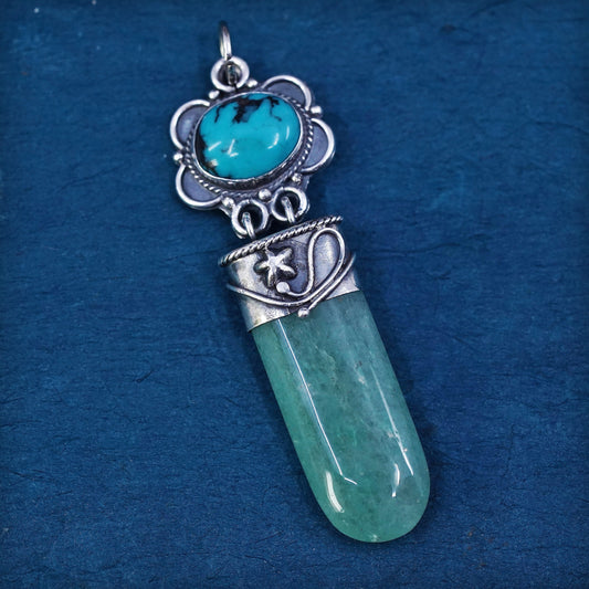 VTG southwestern sterling 925 silver handmade pendant with Jade and turquoise