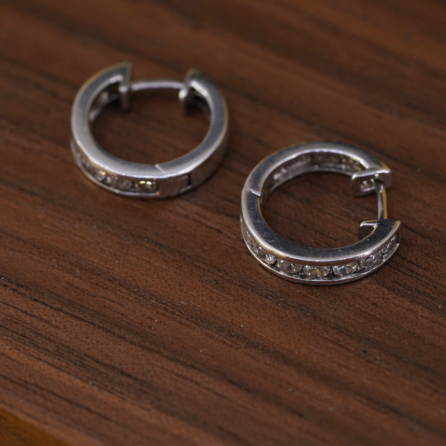 0.5", vintage Sterling silver handmade earrings, 925 huggie hoops w/ cluster cz