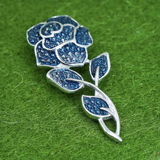 Vintage Sterling silver pendant, 925 blue rose flower with sapphire