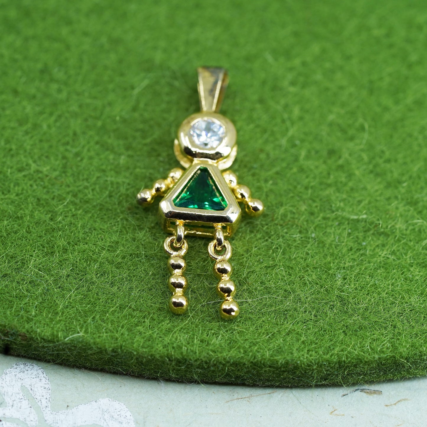 vermeil gold sterling 925 silver birthstone pendant emerald girl figure charm