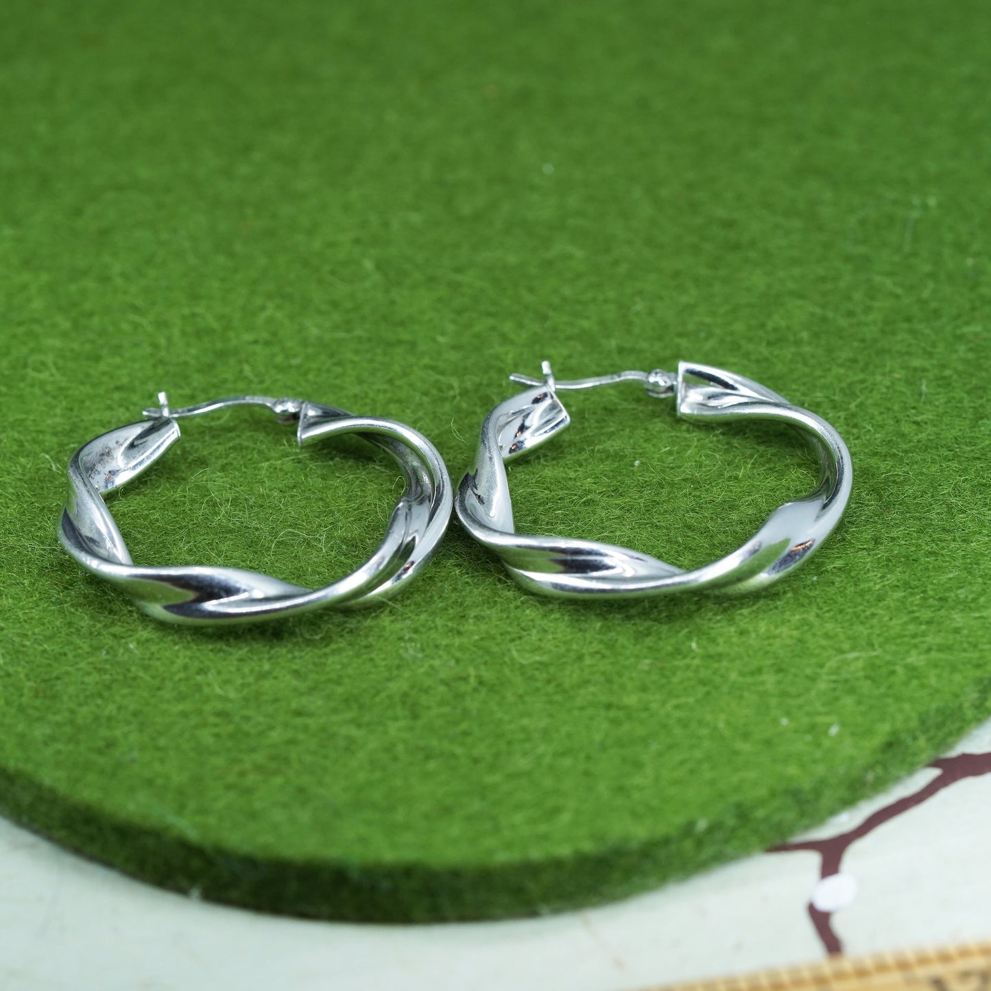 1.25", Vintage sterling silver loop earrings, twisted primitive hoops