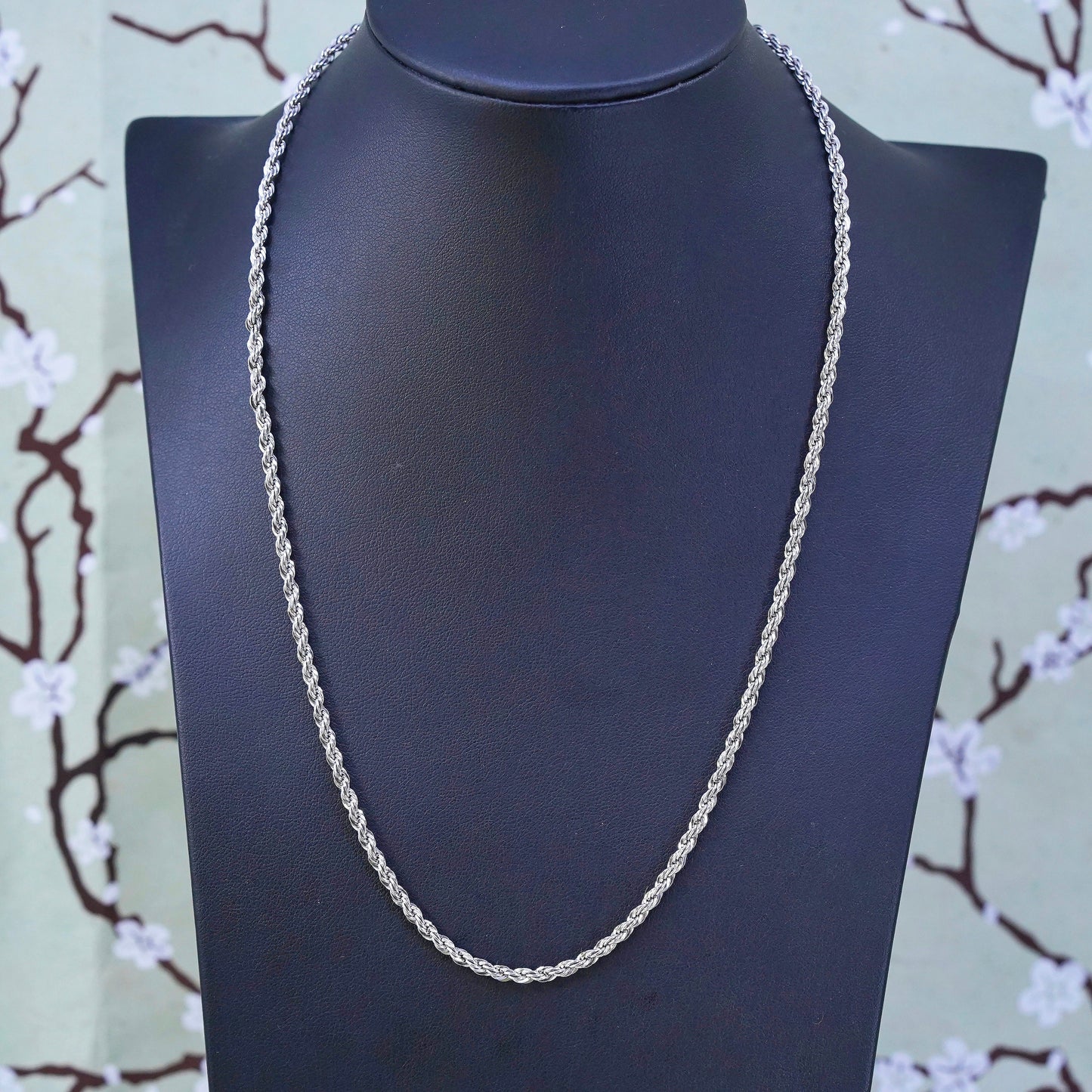 20”, 3mm, vintage Sterling silver necklace, 925 rope chain
