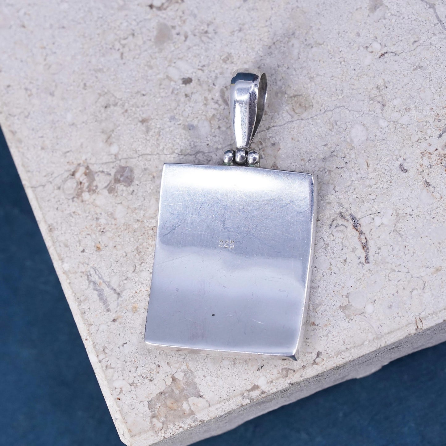 Vintage Sterling silver handmade pendant, 925 rectangle pendant with abalone