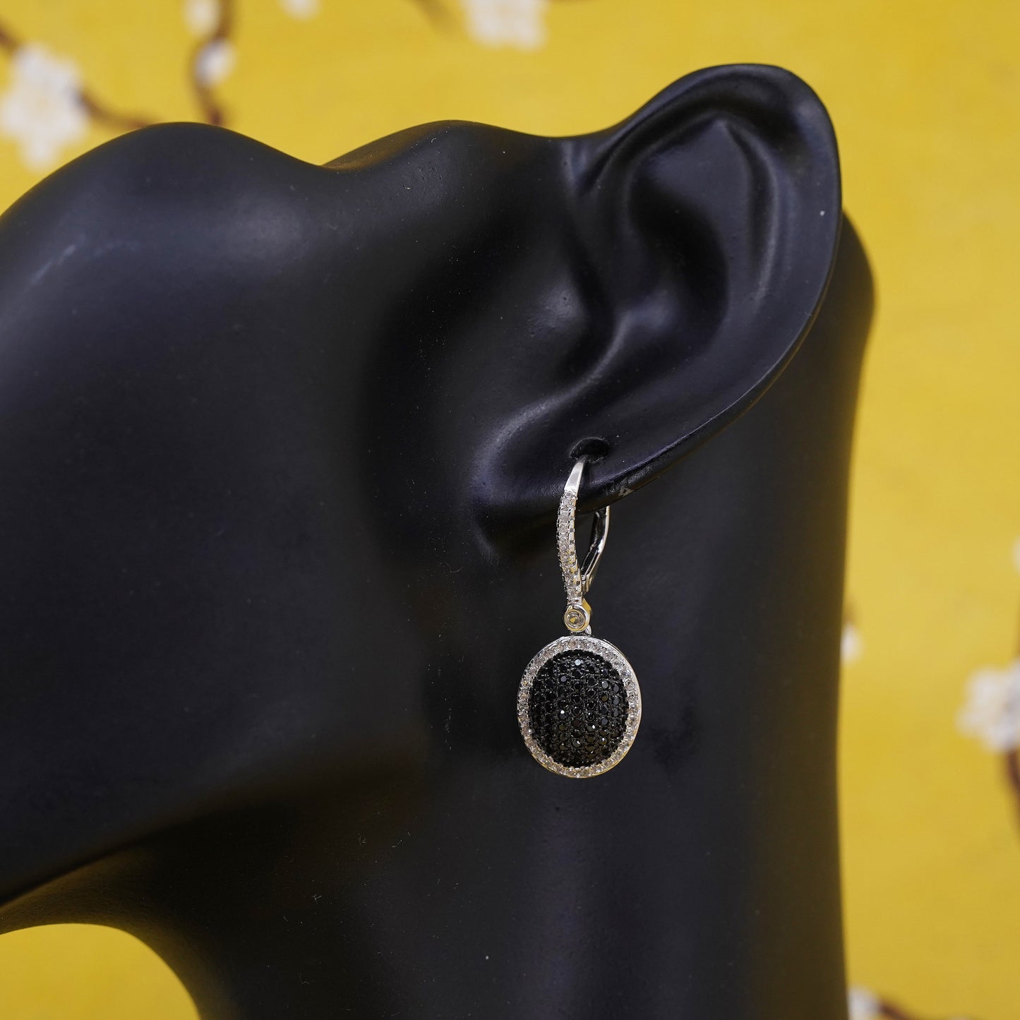 two tone Sterling 925 silver handmade teardrop earrings with cluster diamond